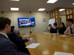 Photograph of Politics students at Darrick Wood School Skype with the USA.